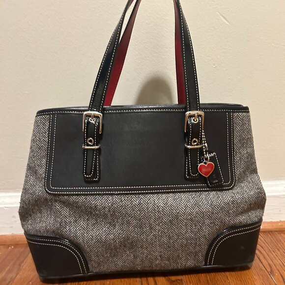 Vintage Coach 1408 Herringbone Tote. - Picture 1 of 9